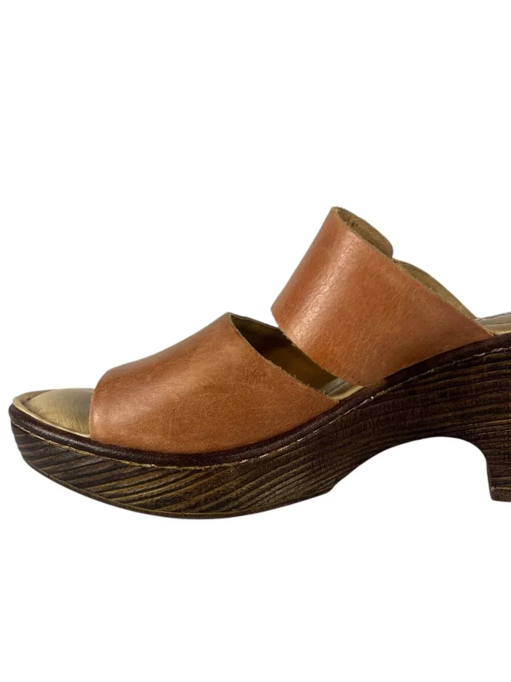 Born Women's Leather F40706 Platform Wedge Heeled Sandal in Cuero Brown Size 7
